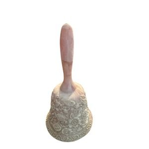 Vintage Incolay Stone coral Pheasant Birds Flowers Bell w/Brass Bell Dinger 7 in